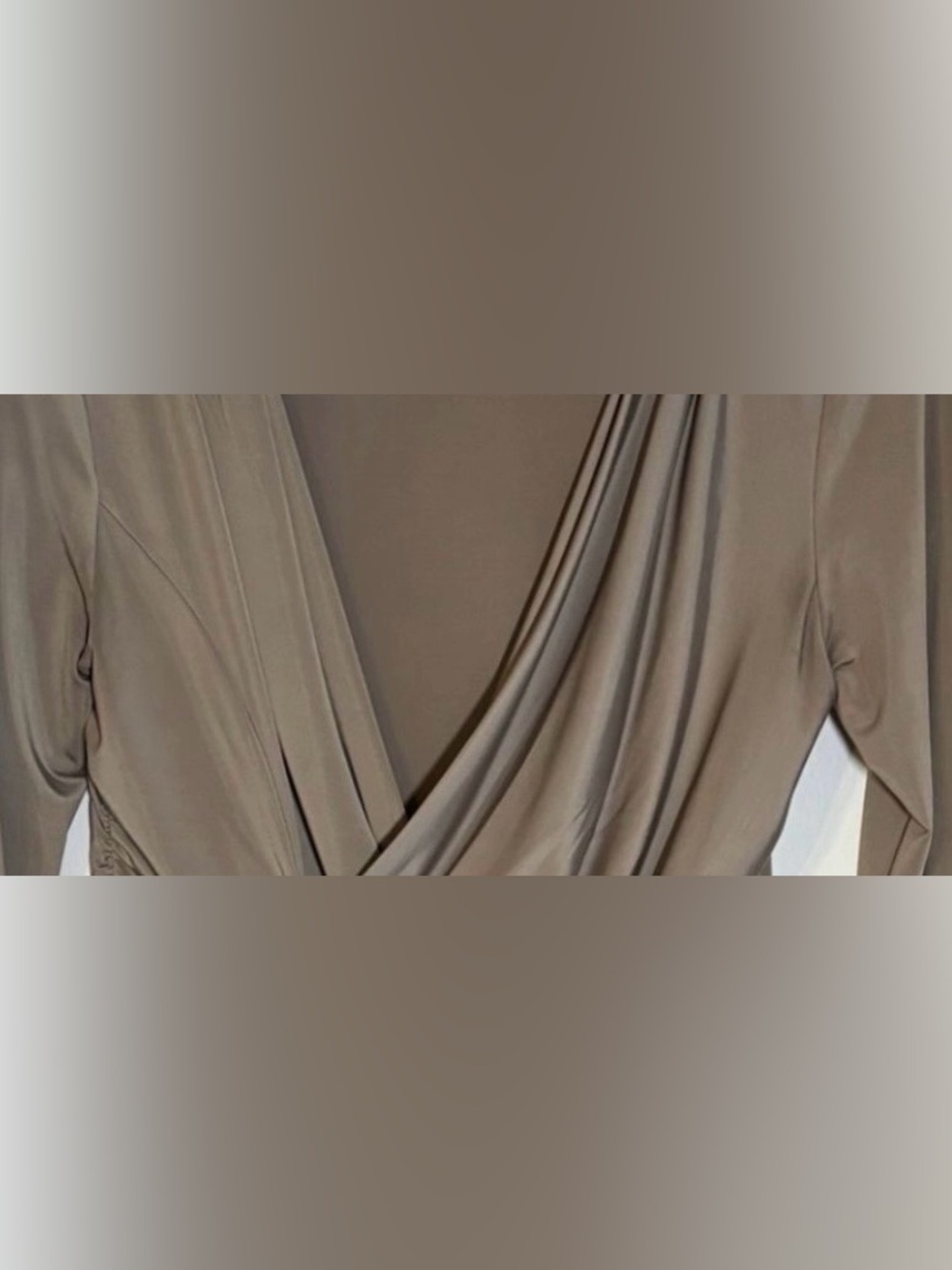 Carmen Marc Valvo Club Bodycon Brow Gray / Taupe Deep V Top Medium Wedding - Picture 11 of 11